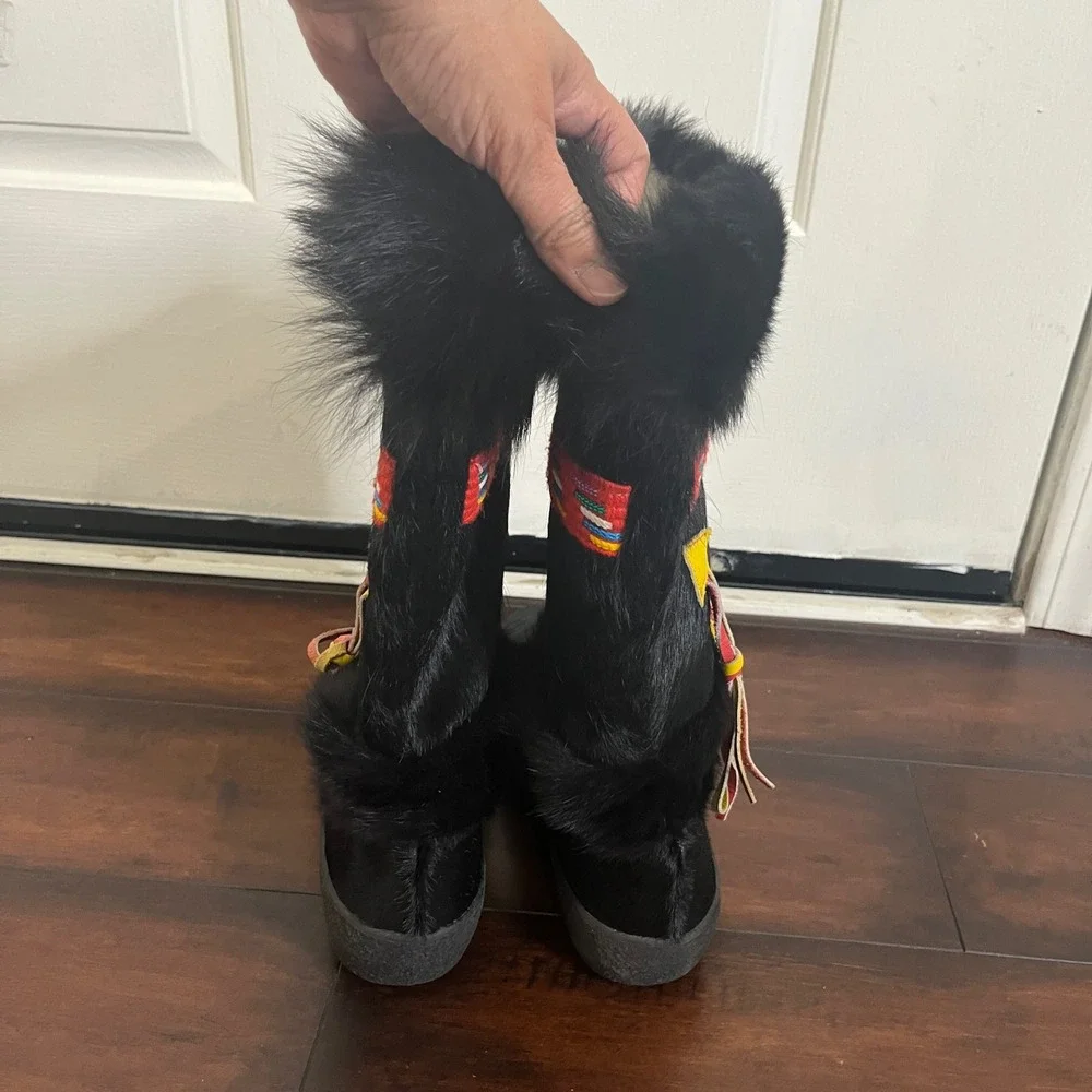 Oscar Sport Pony Hair Fur Boots Womens 40 Black‎ Excellent Apres Ski Italy Boho
